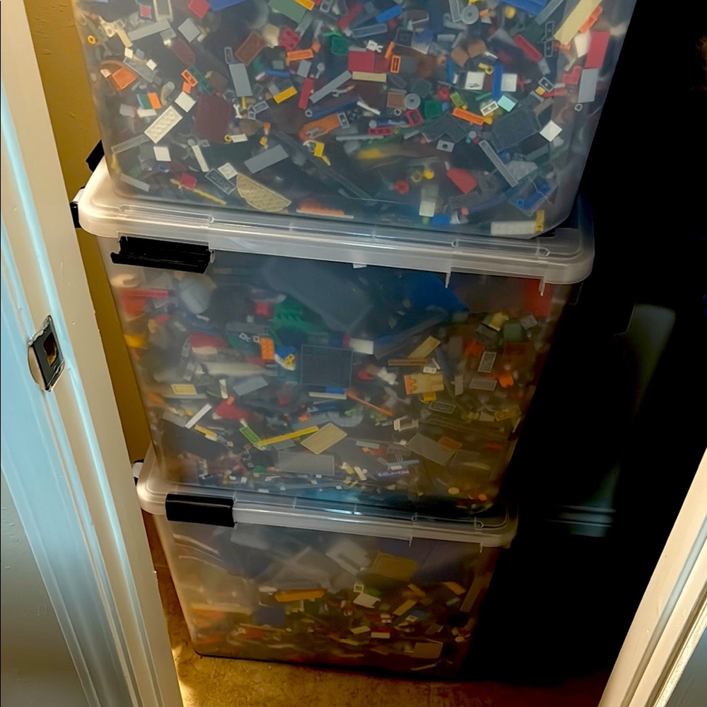 Different Lego filled crates